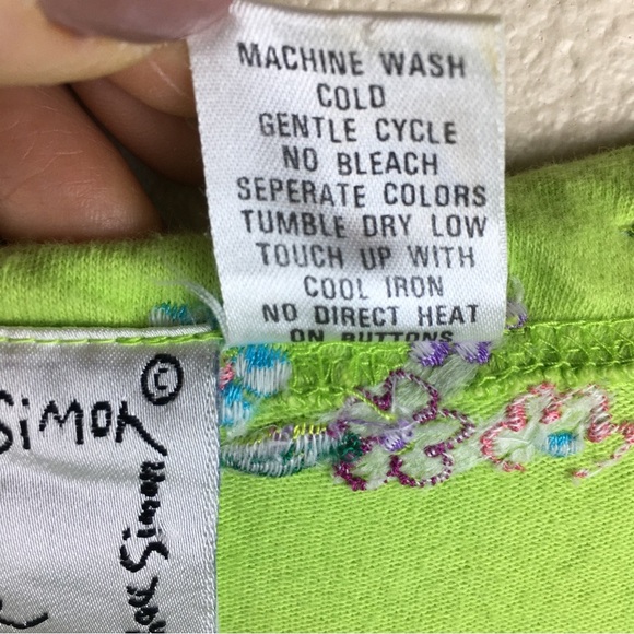 Michael Simon Lite Women's Bright Green Floral Button Front Cardigan Top Size M - Picture 15 of 15